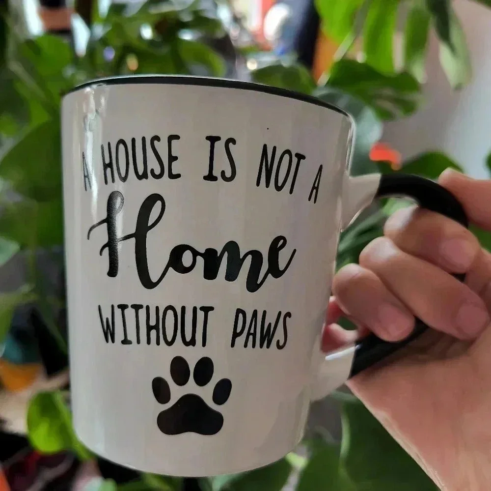 Pet cat dog black white mug home decor accessories paws cute gift print women's